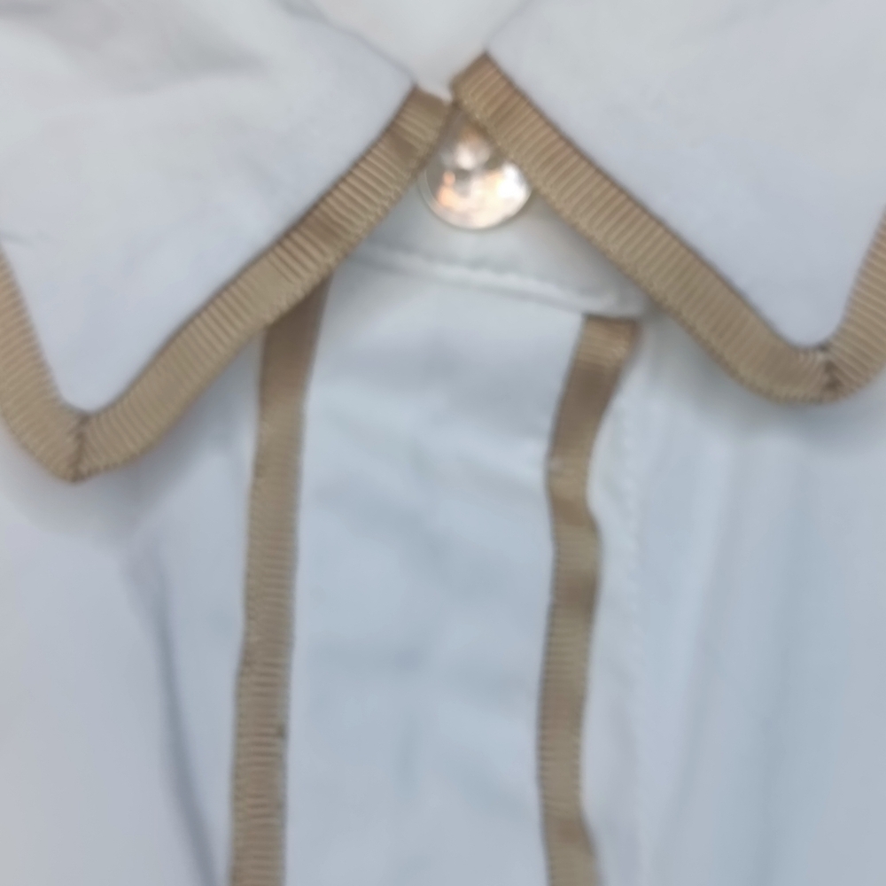 M. Martin White Poplin Cotton Buttondown Blouse Bell Sleeve Tan Piping Size M - Picture 6 of 14